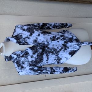 Ultra Flirt Black & White Button Down Tie Dye Top Blouse